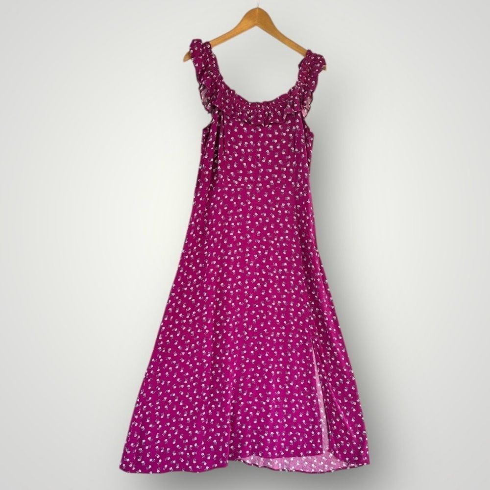 Women’s Magenta Floral Ruffle-Strap Maxi Dress
